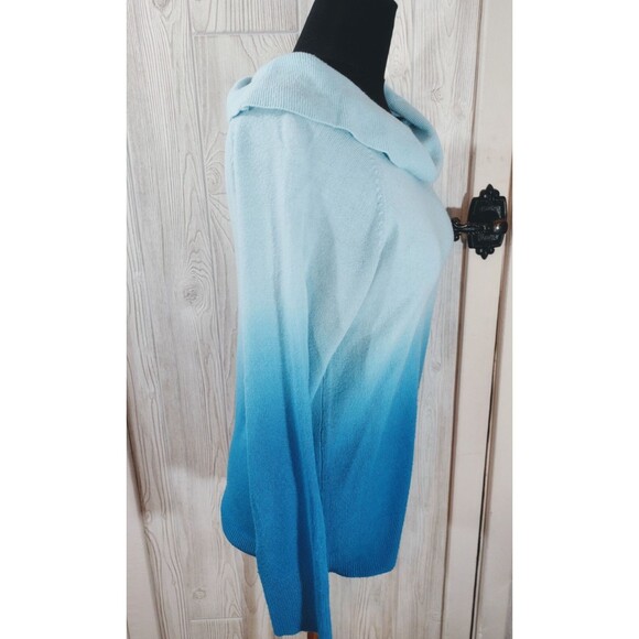 Christopher & Banks Sweater Large Womens Blue Ombré Cowl Neck Lightweight - Picture 4 of 12